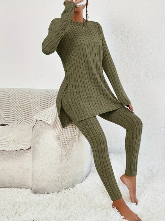 Solid Color Slim Fit Long Sleeve T-Shirt and Pencil Pants Set
