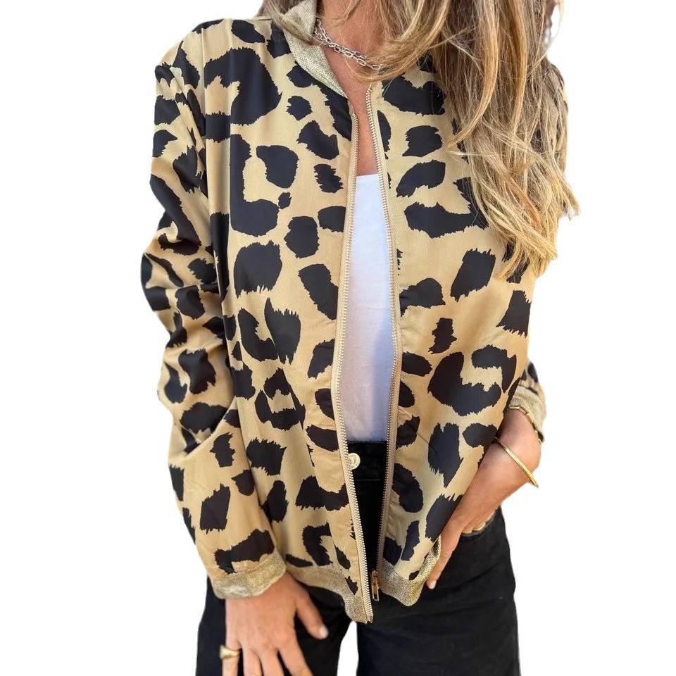 Leopard Print Zip-Up Bomber Jacket