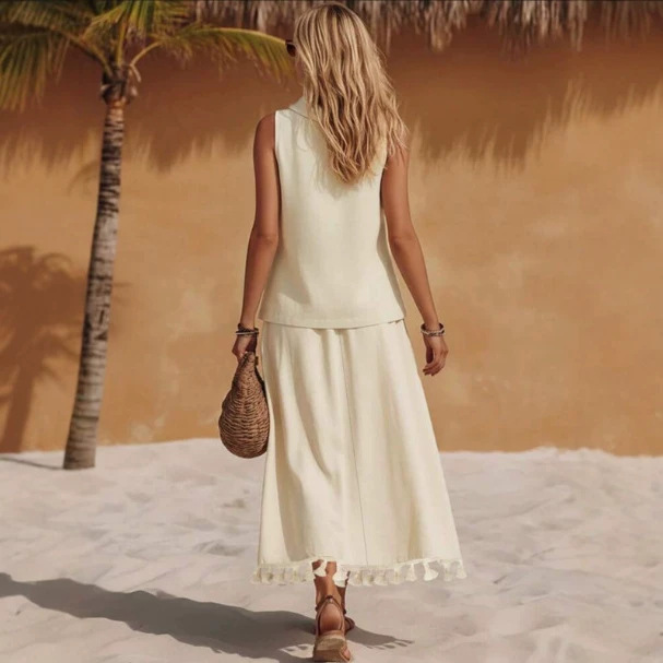 Minimalist Linen-Blend Vest and Skirt Set Women's Light Mature Two-Piece