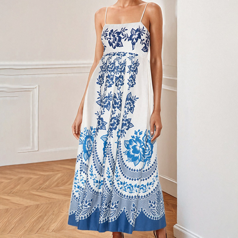 Elegant Long Floral Cami Dress Vacation Style