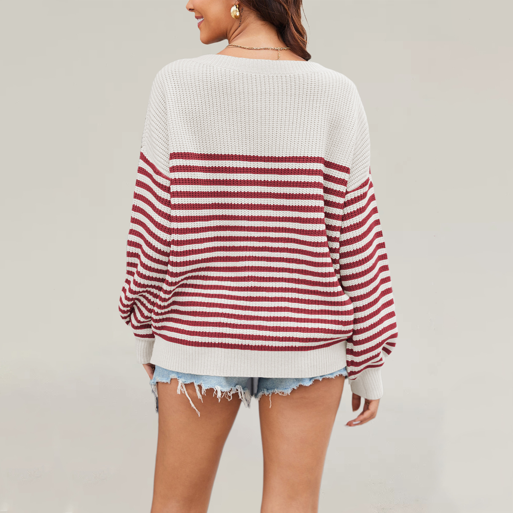 Striped Crewneck Loose Knit Sweater