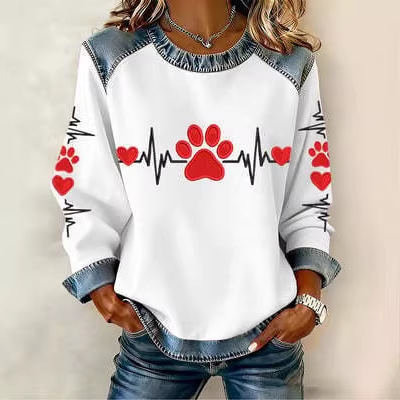 Women's Heart Polka Dot Letter Print Crewneck Sweatshirt