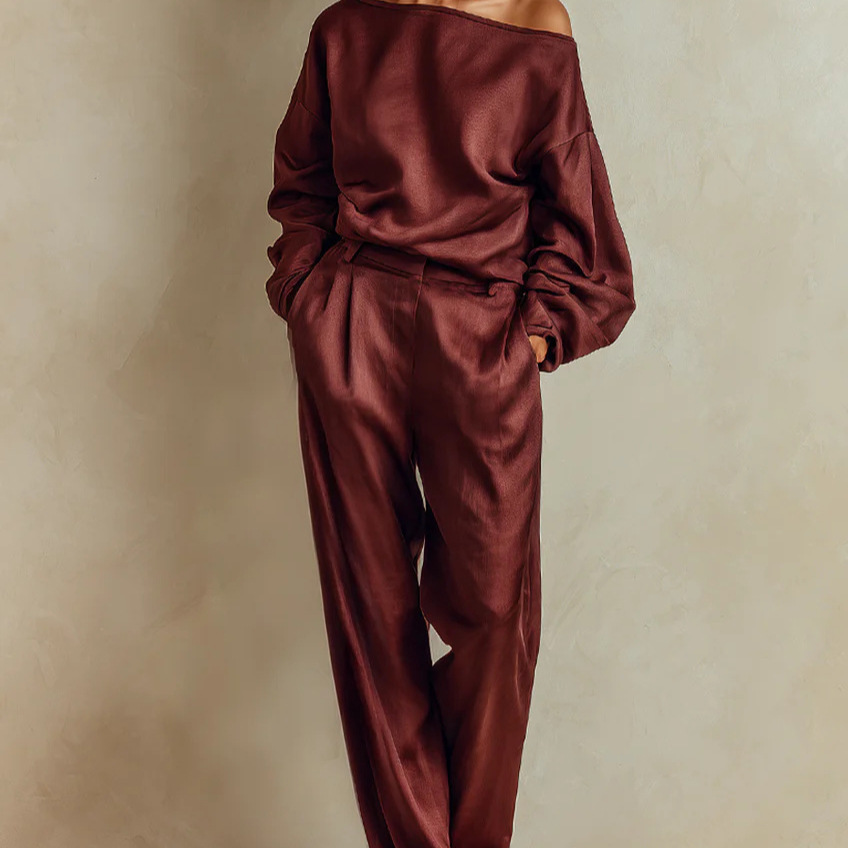 Women's One-Shoulder Long Sleeve Top and Pants Set