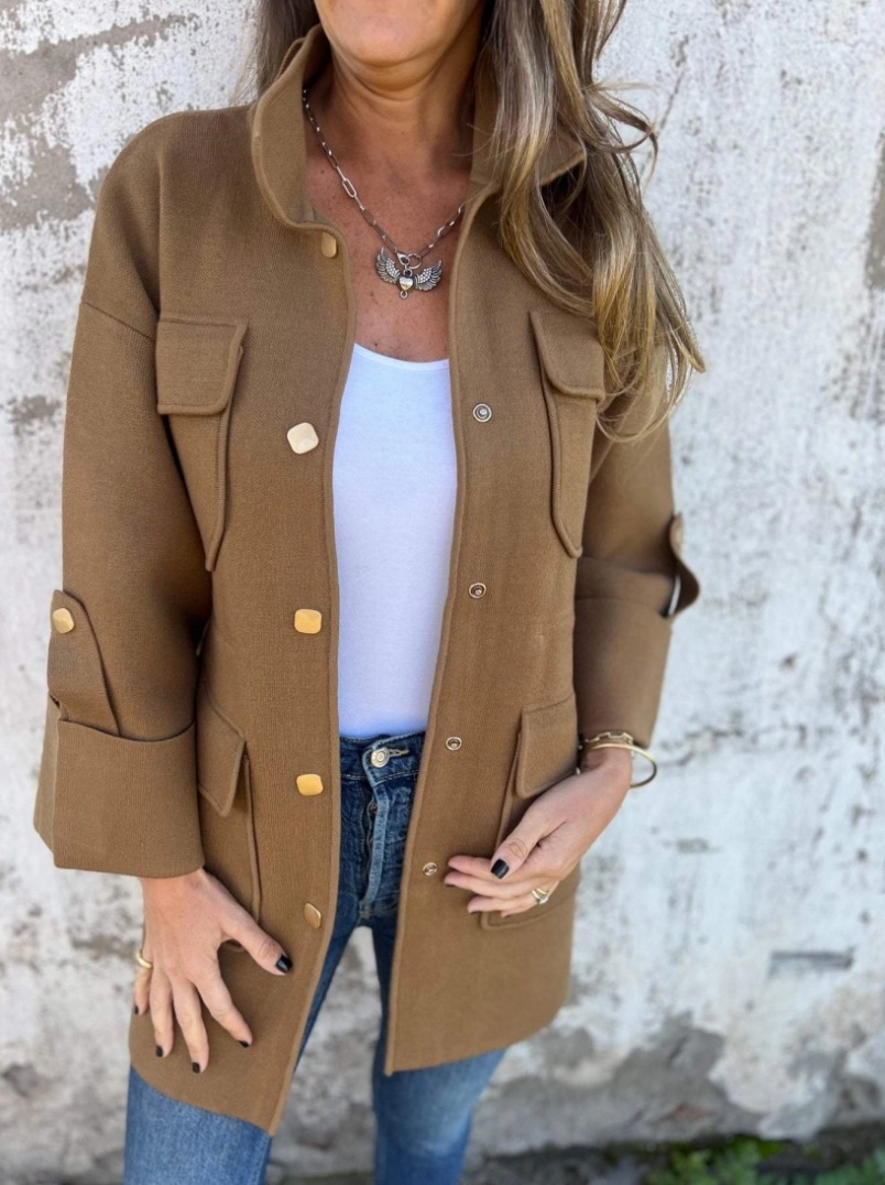Women's Stand Collar Double-Faced Wool Coat with Pockets