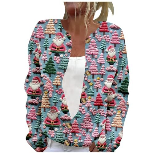 Women's Winter Cloud & Tree Print Button Cardigan Sweater