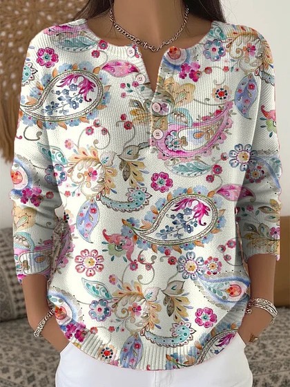 Women's Floral Print Button-Up Sweatshirt