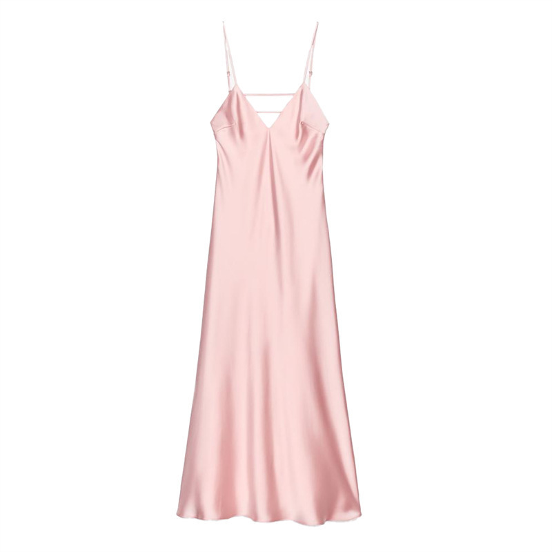 Satin-Feel Midi Dress with Two-Tone Colorblock Design