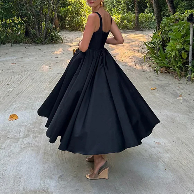 Women's Elegant Pleated Waist Midi Dress