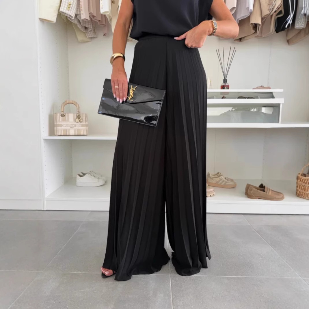 Women's Sleeveless Top and Pleated Wide-Leg Pants Two-Piece Set