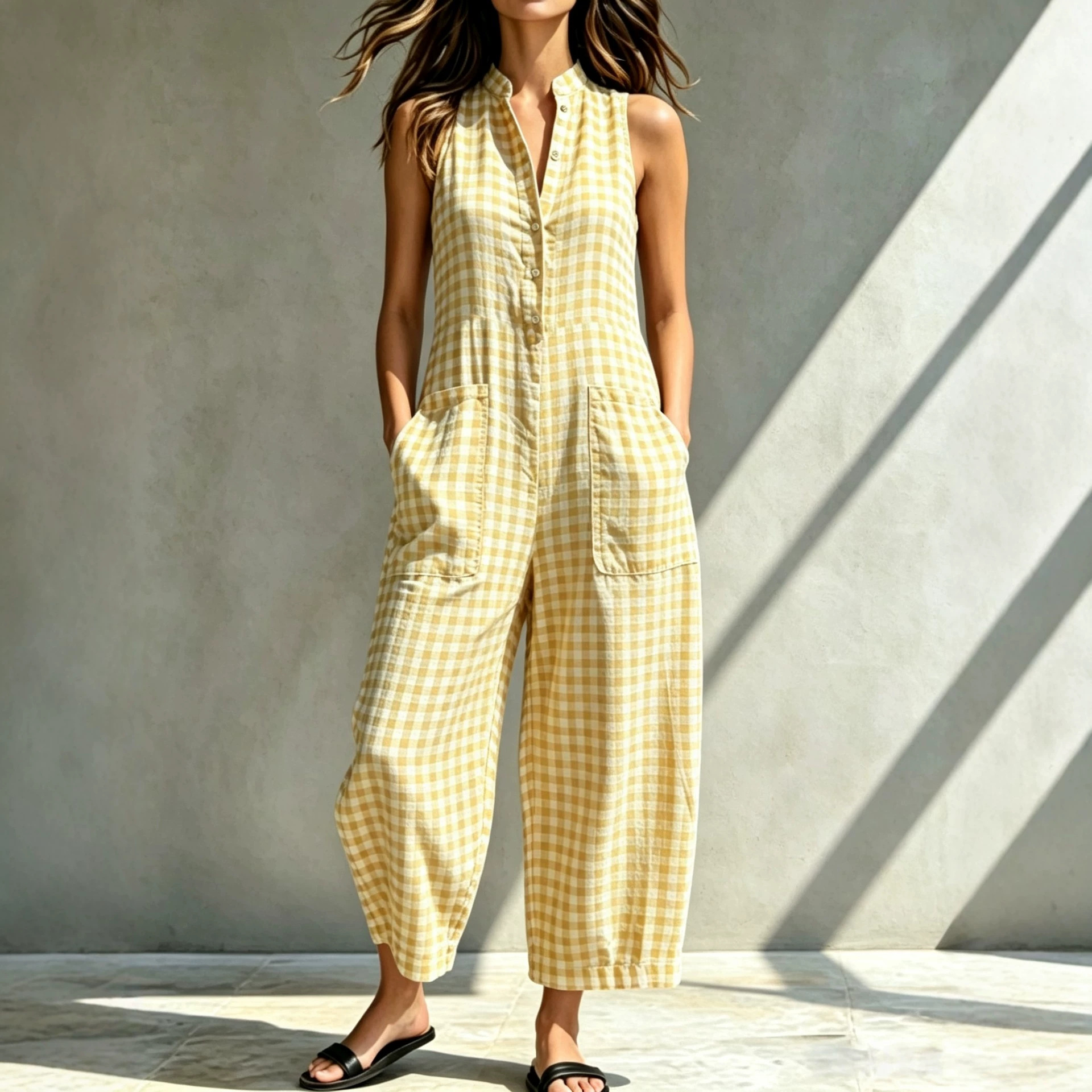 Women's Sleeveless Stand Collar Pocket Jumpsuit