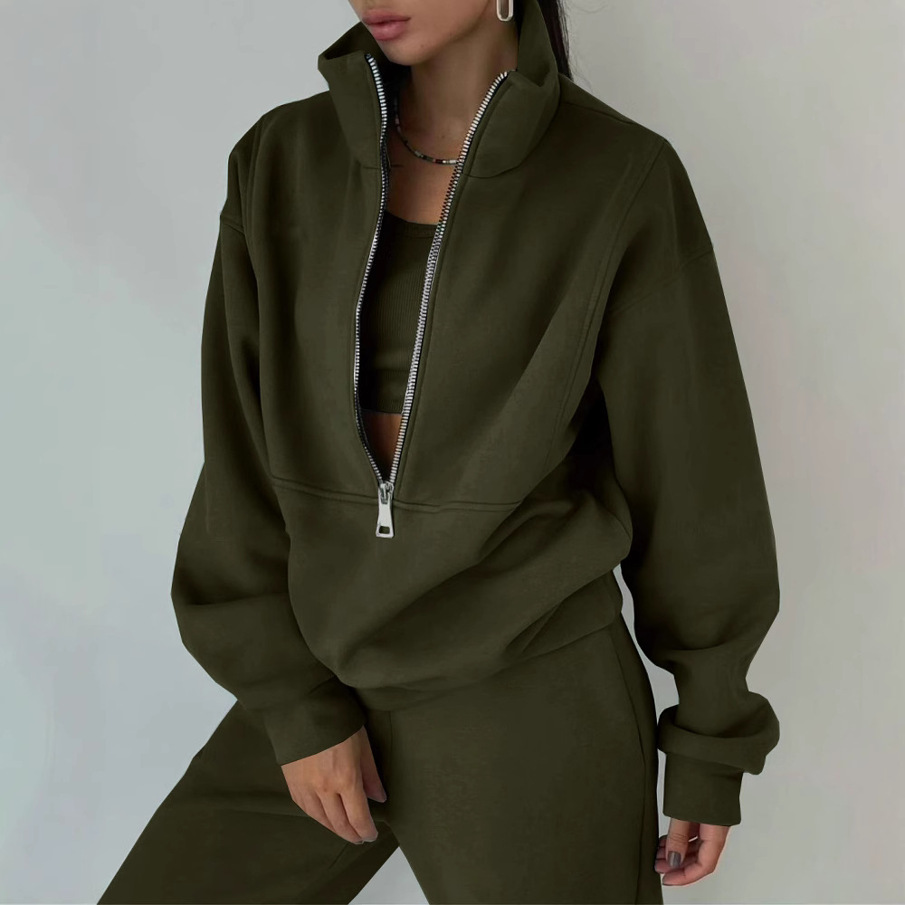 Women's Fleece Zip-Up Tracksuit Set Casual Athleisure