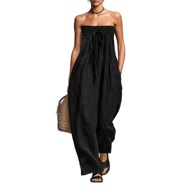 Women's Solid Color Wide-Leg Loose Casual Pants with Self-Tie Belt