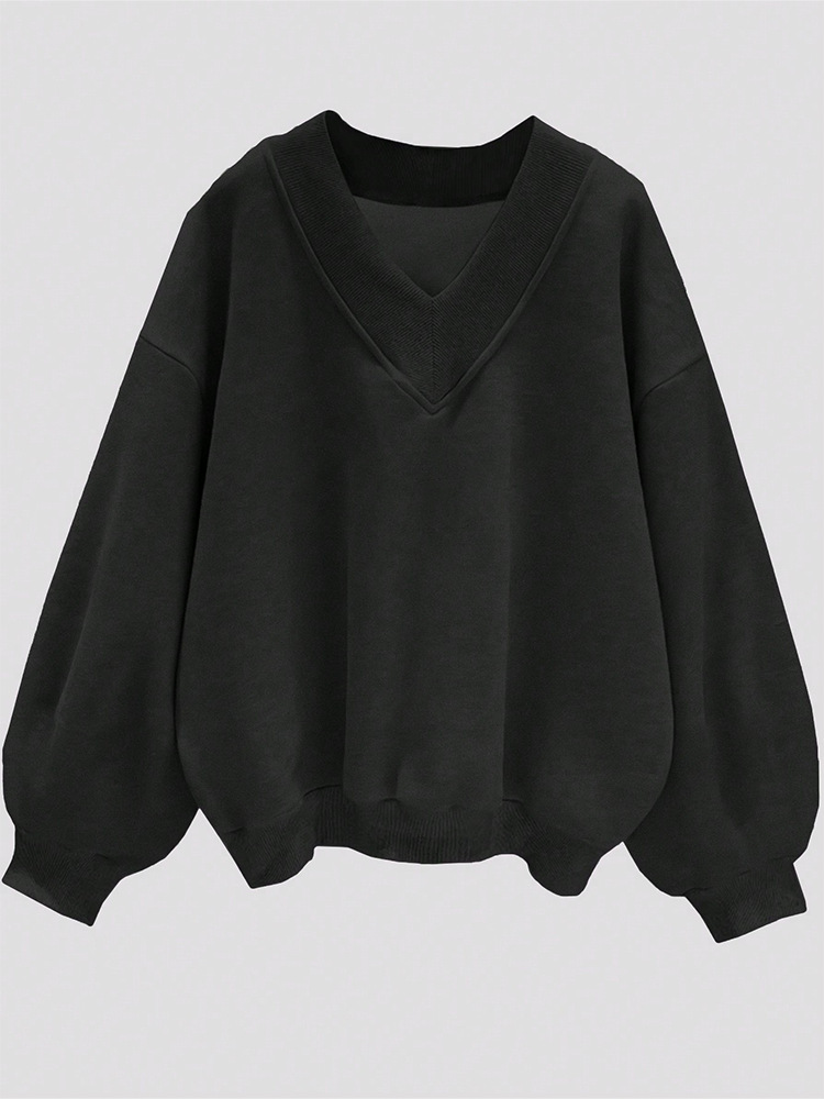 Women's V-Neck Fleece-Lined Loose Pullover Sweatshirt