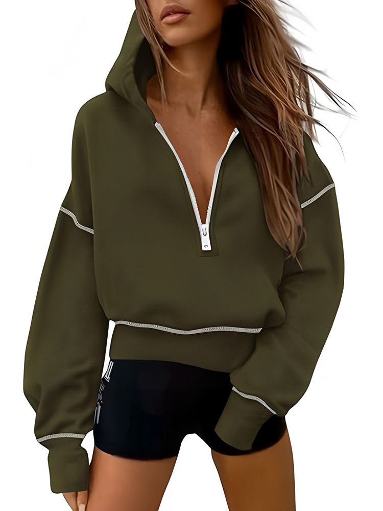 Women's Half-Zip Cropped Hoodie Loose Fit