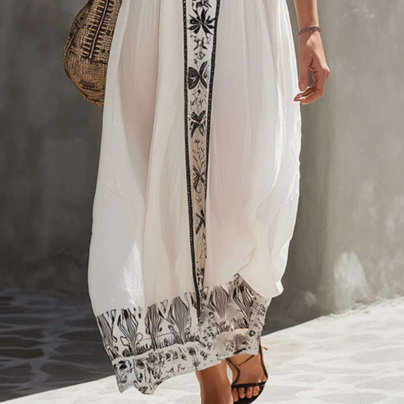 Retro Color-Block Floral Print Chiffon Spaghetti Strap Maxi Dress