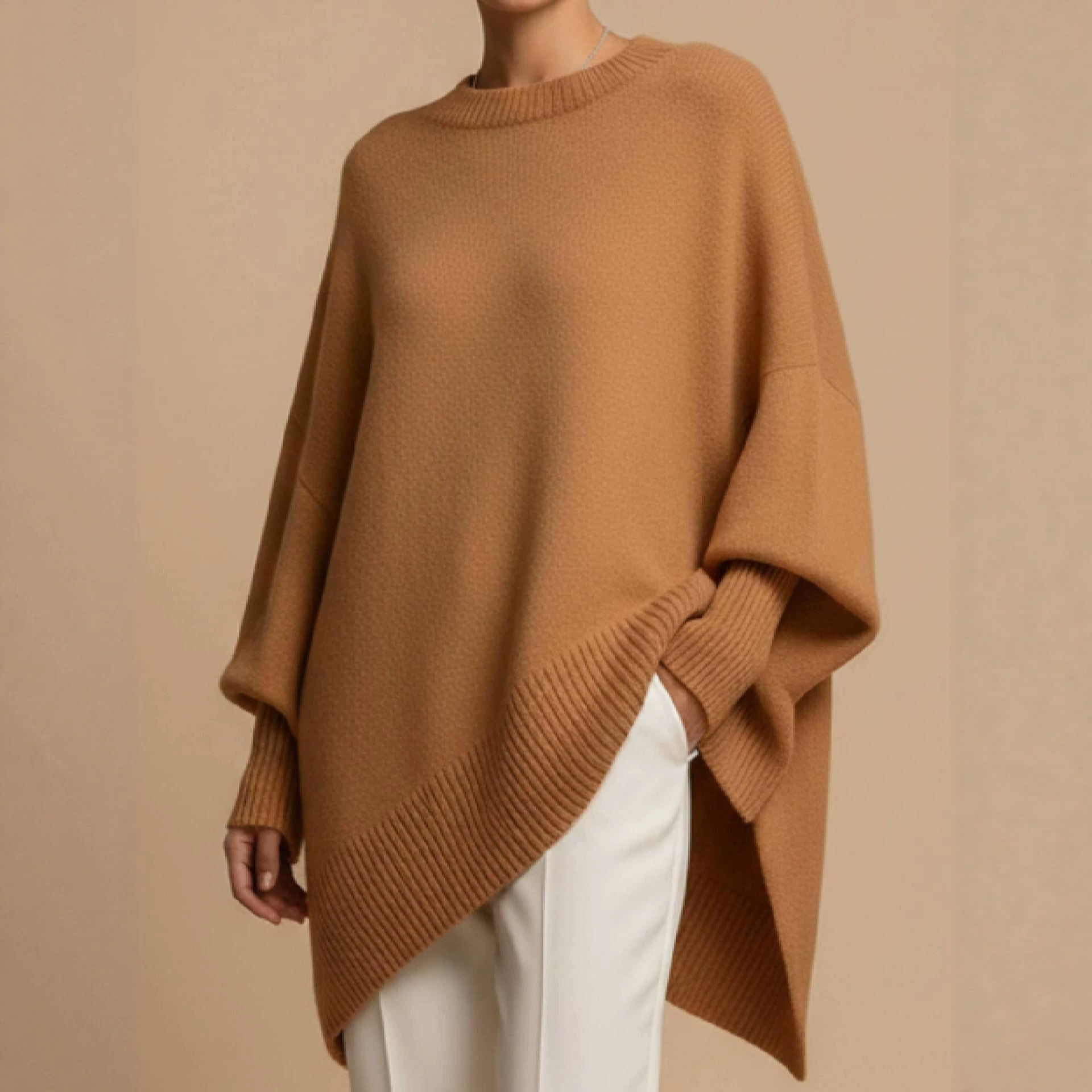 Women's Crewneck Pullover Knit Sweater Loose Relaxed Solid Color