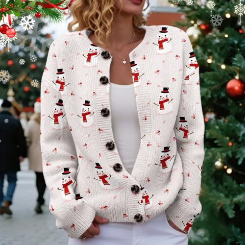 Women's Winter Forest Snowman Print Button Cardigan Sweater