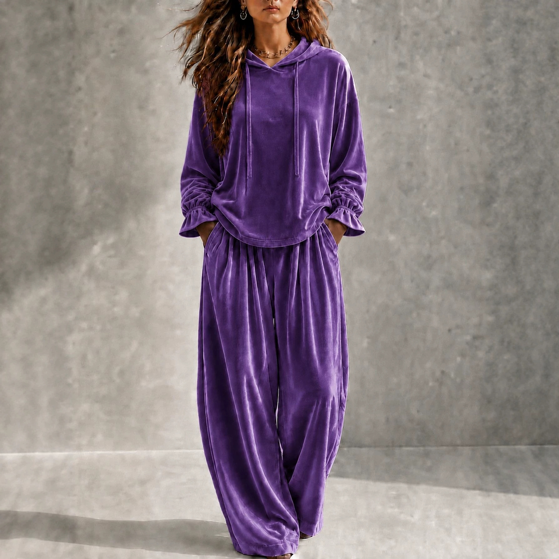 Velvet Long-Sleeve Two-Piece Lounge Set