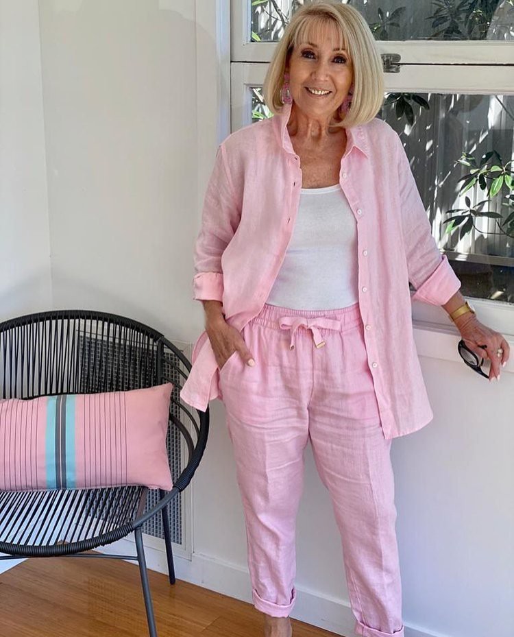 Cotton-Linen Collared Blazer & Loose Pants Casual Set