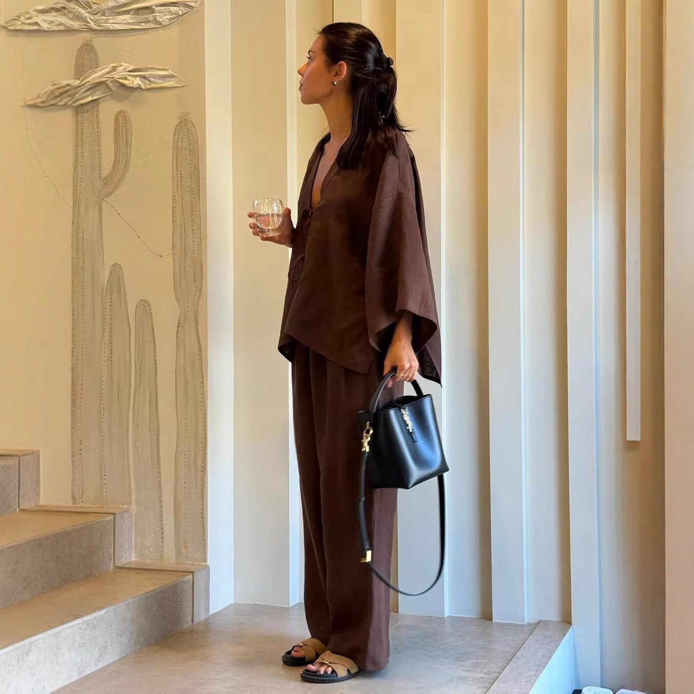 Women's Relaxed Solid Color Two-Piece Pants Set