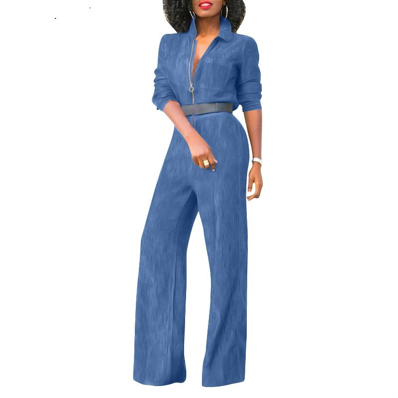 Plus Size Zip-Front Denim Jumpsuit for Women