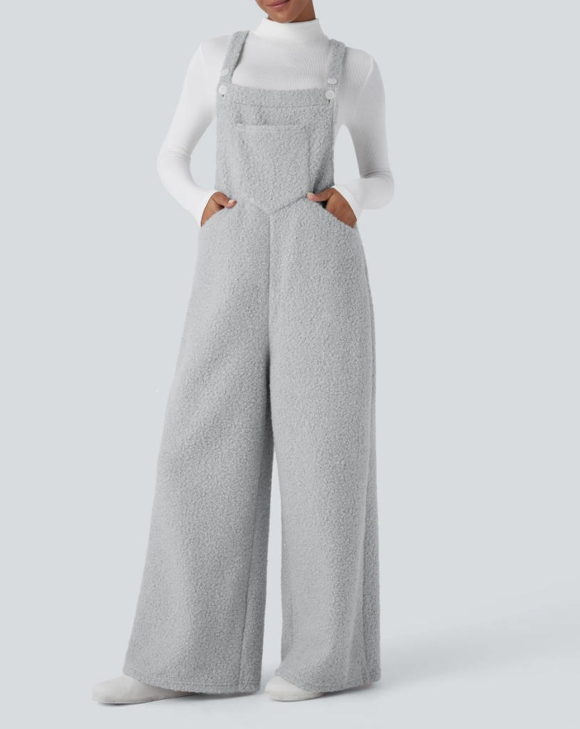 Women's Square Neck Wide-Leg Jumpsuit with White Long-Sleeve Top Two-Piece Set