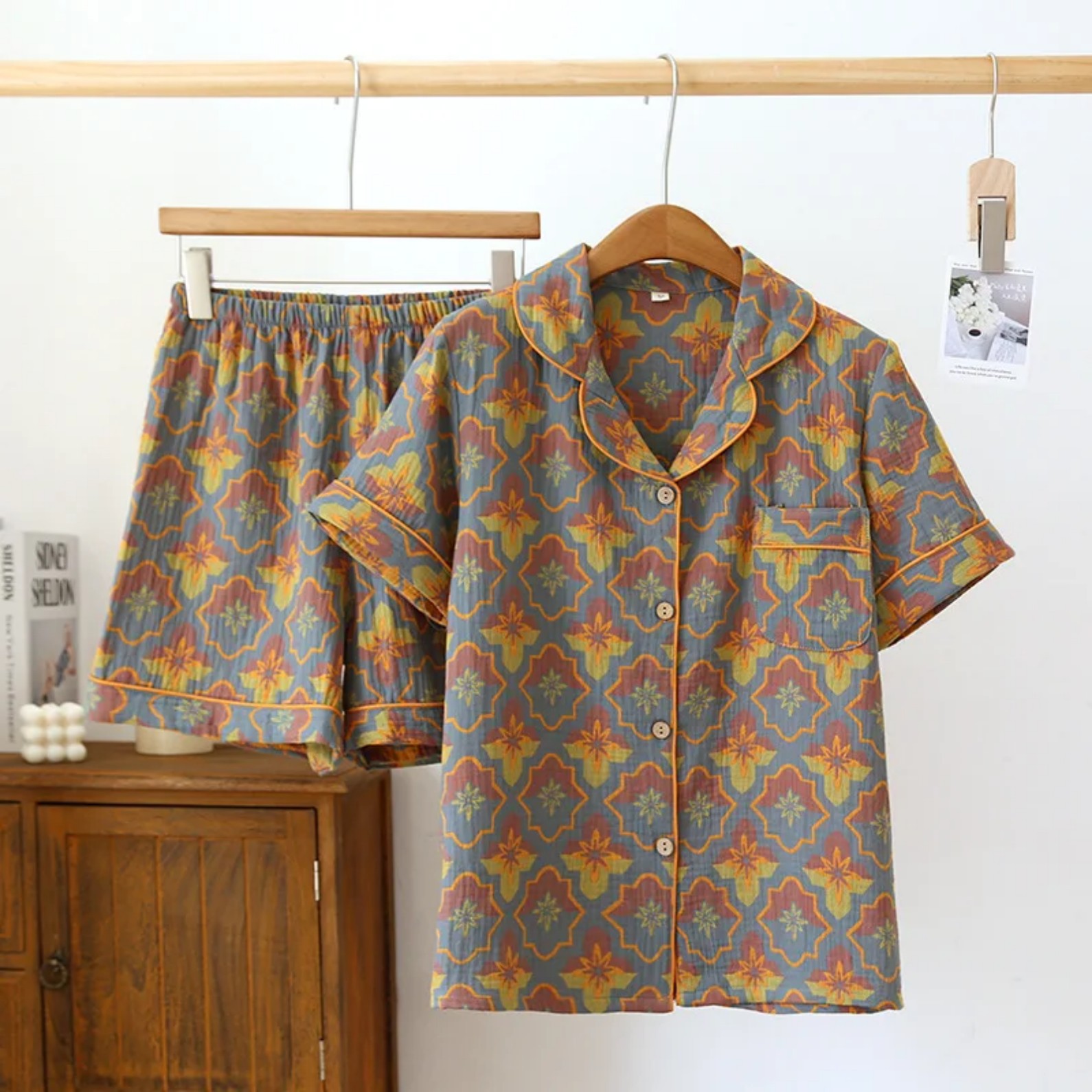 Women's Cuban Collar Floral Print Short Sleeve Shirt Set