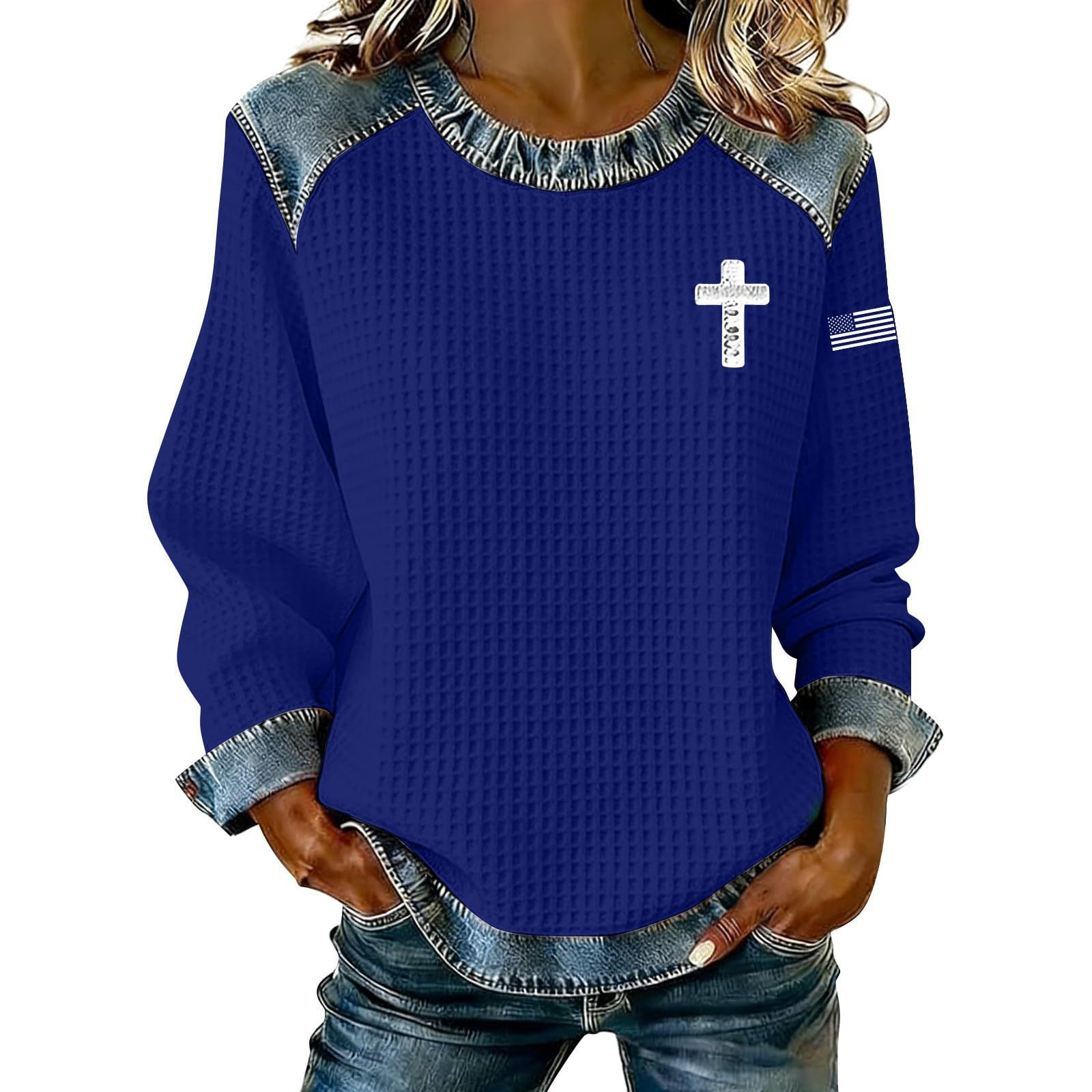 Women's Cross Print Crewneck Pullover Sweatshirt