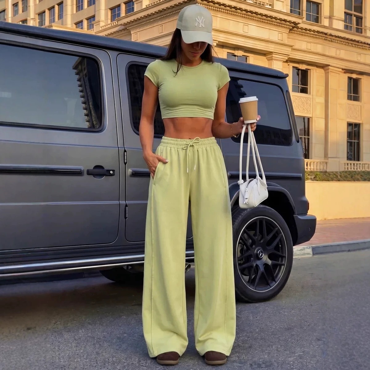 High-Waist Elastic Waist Straight-Leg Casual Pants for Women