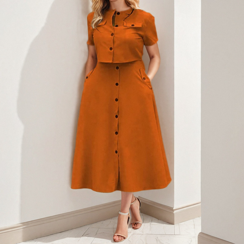 Women's Solid Color Top and Long Skirt Set