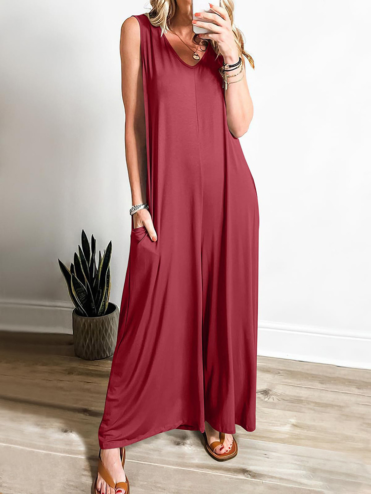 Women's Sleeveless Straight-Leg Jumpsuit with Pockets