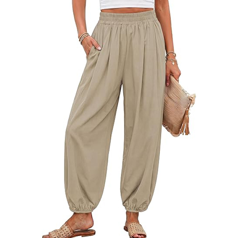 High-Waist Lantern Pants with Cuffed Ankles, Loose Comfortable Women's Trousers