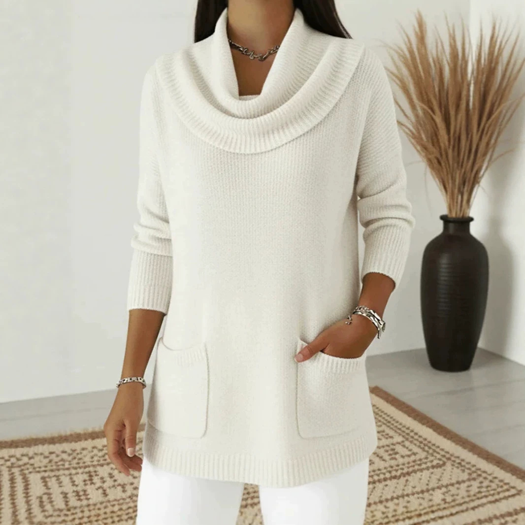 Women's Solid Color Pocket Long Sleeve Sweater