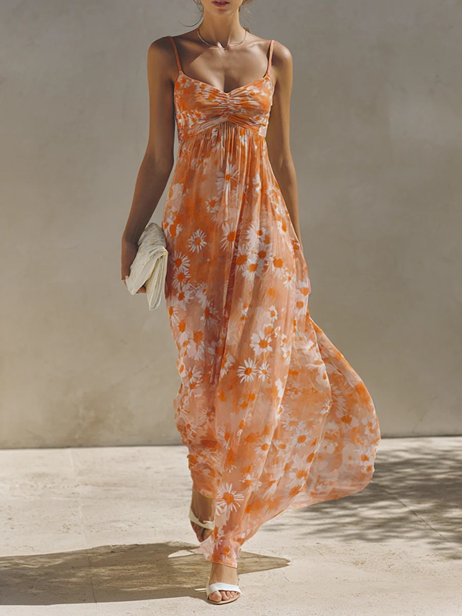 Floral Sleeveless Maxi Dress Summer Beach Vacation