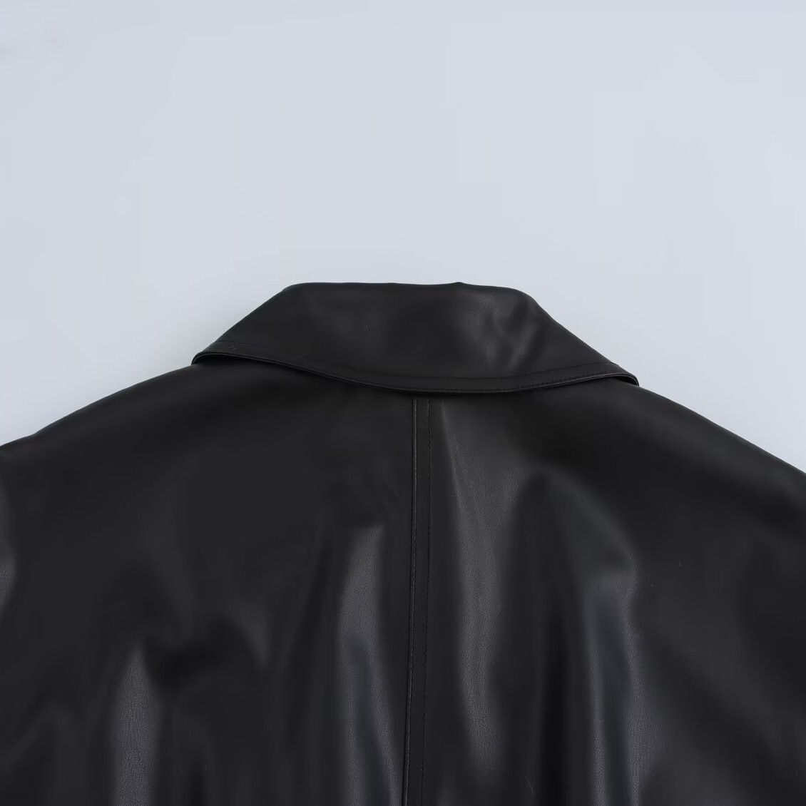 Women's Faux Leather Loose-Fit Jacket with Lapel Collar