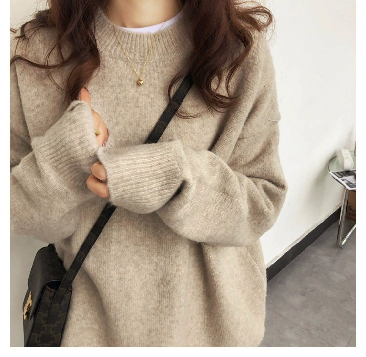 Women's Crewneck Solid Color Loose Knit Pullover Sweater