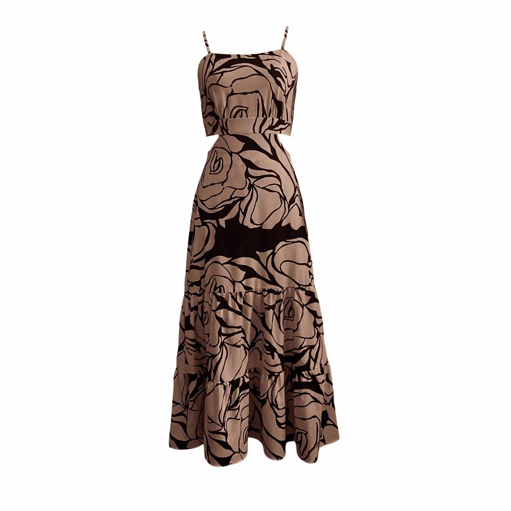 Women's Sleeveless Cutout Open-Back Printed Maxi Dress