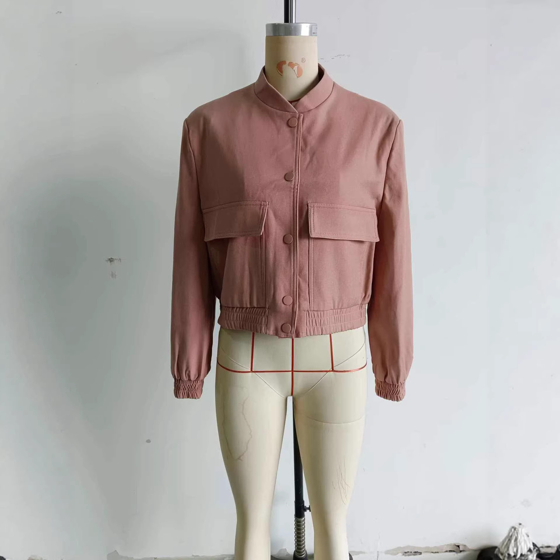 Women's Loose Fit Stand Collar Button Jacket