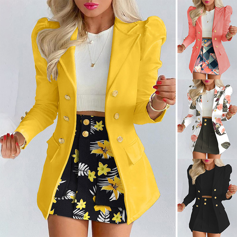 Women's Printed Long Sleeve Blazer and Skirt Set