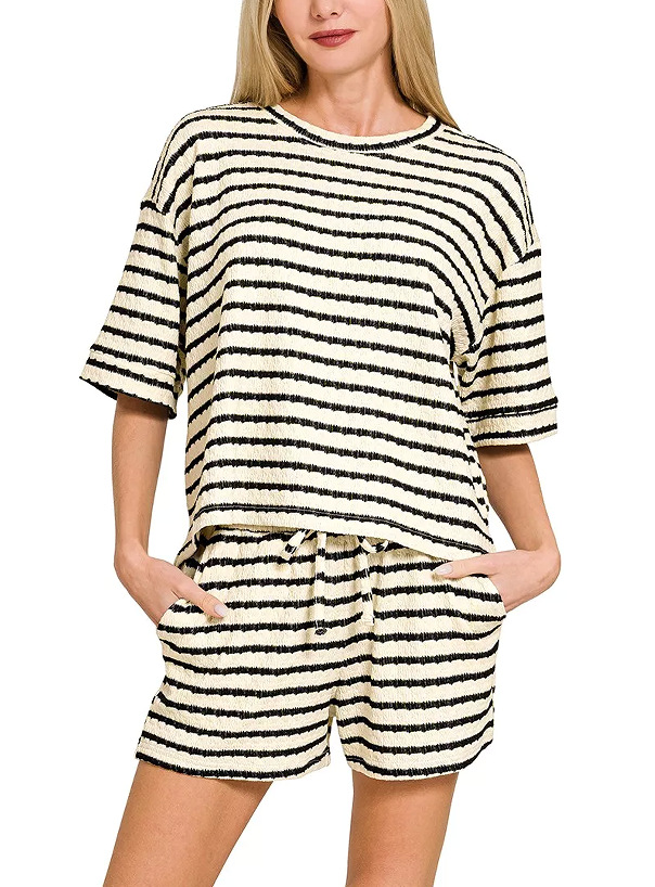 Striped Crewneck Short Sleeve & Shorts Set