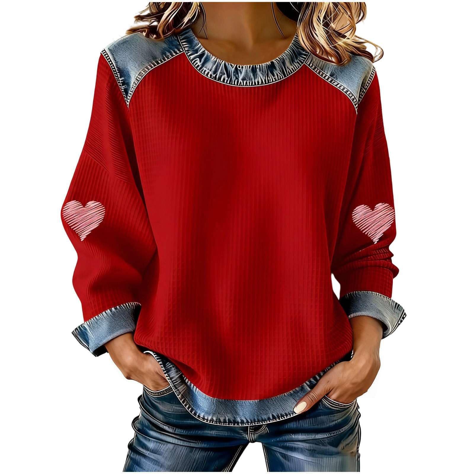 Women's Heart Print Crewneck Sweatshirt