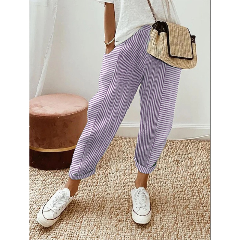 Woven Jacquard Striped Spliced Loose Casual Pants