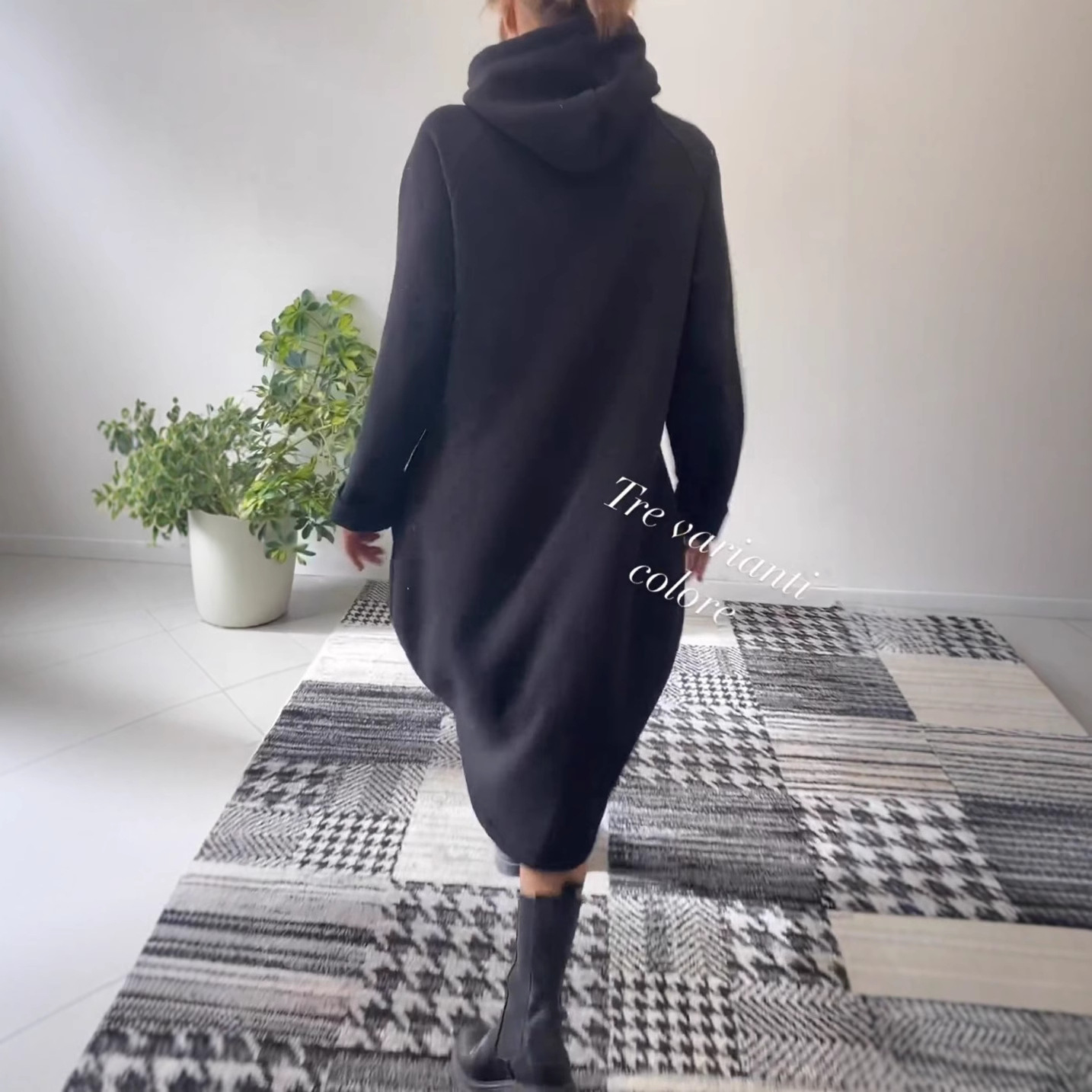 Loose Solid Color Hooded Long Sleeve Sweatshirt Dress