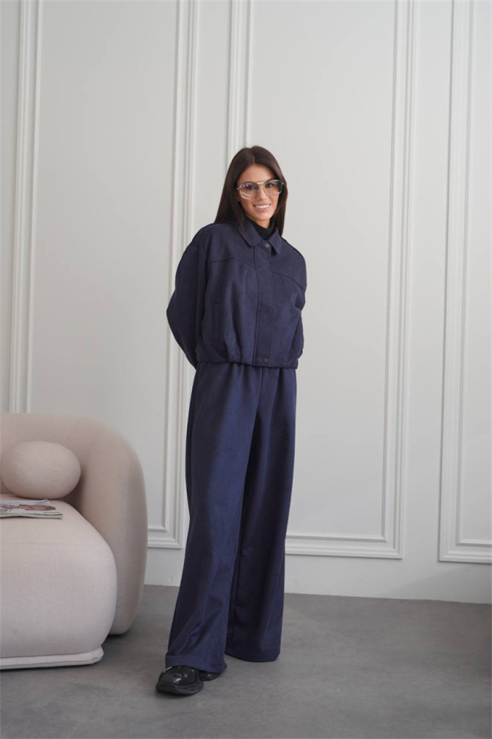 Women's Faux Suede Open-Front Jacket and Pants Set