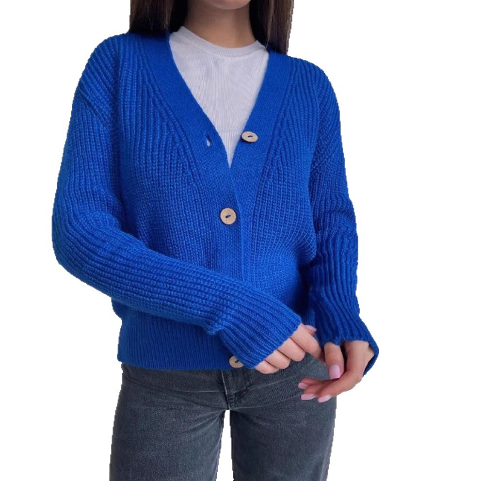V-Neck Four-Button Knit Cardigan Sweater Coat Women's Loose Relaxed Fit