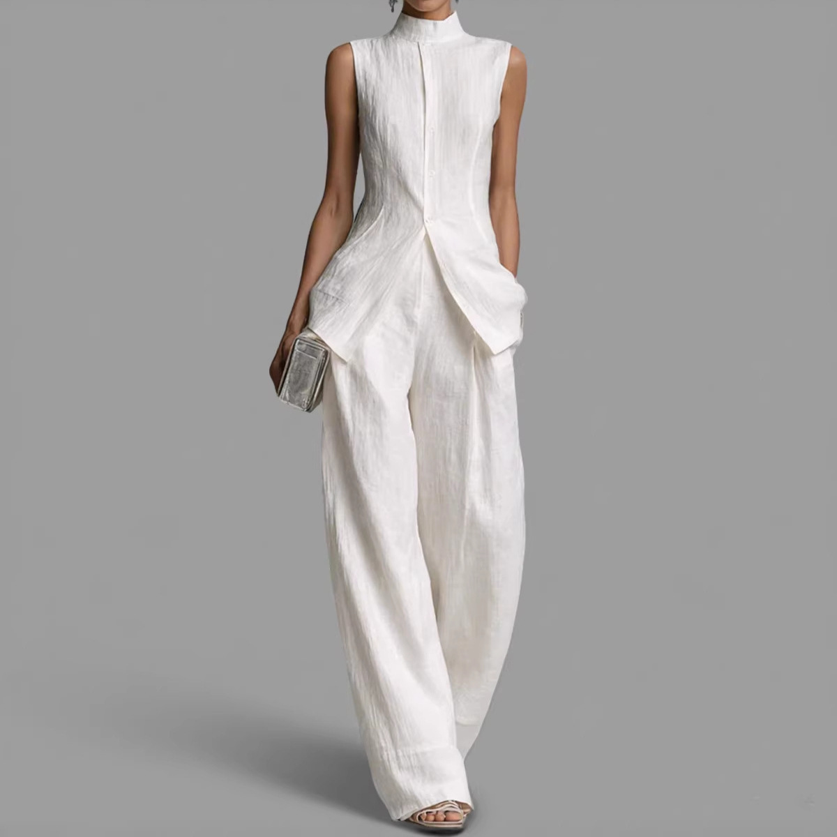 Sleeveless Slim Fit Two-Piece Pants Set for Commuting