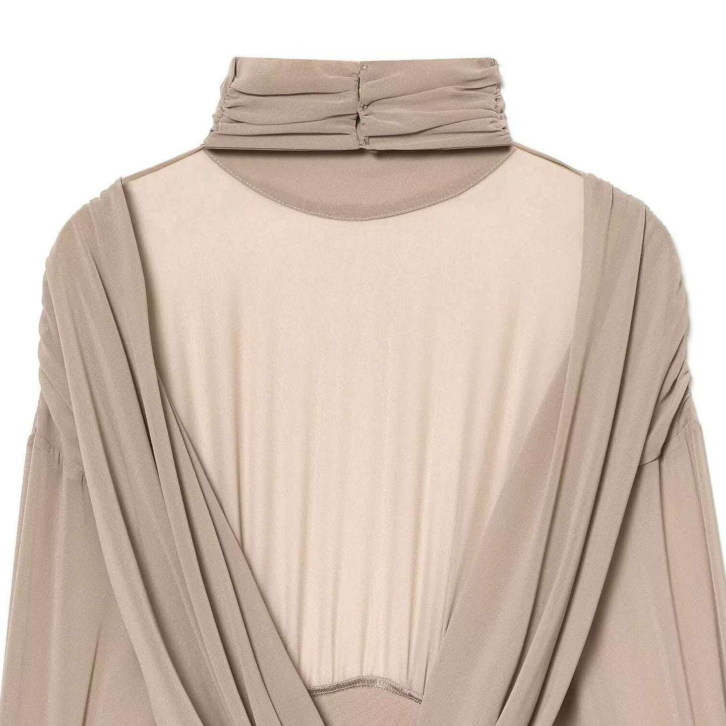 Nude High Neck Ruched Open Back Long Sleeve Bodysuit
