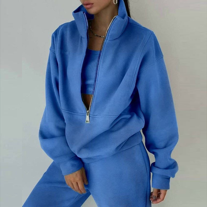 Women's Fleece-Lined Zip-Up Sweatsuit Set Casual Sporty Two-Piece