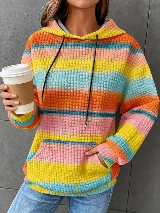 Women's Colorful Waffle Print Casual Hoodie