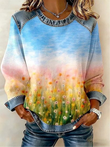 Women's Floral Botanical Print Crewneck Sweatshirt